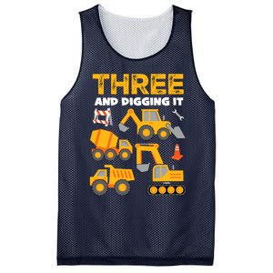 3 Three And Digging It 3rd Birthday Boy Construction Truck Mesh Reversible Basketball Jersey Tank