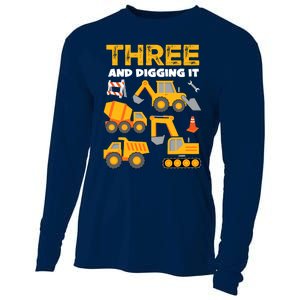 3 Three And Digging It 3rd Birthday Boy Construction Truck Cooling Performance Long Sleeve Crew