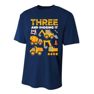 3 Three And Digging It 3rd Birthday Boy Construction Truck Performance Sprint T-Shirt