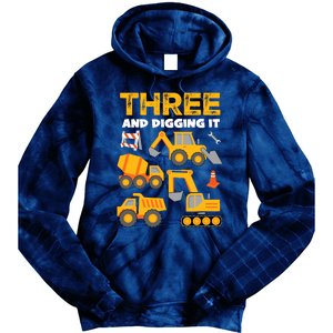 3 Three And Digging It 3rd Birthday Boy Construction Truck Tie Dye Hoodie