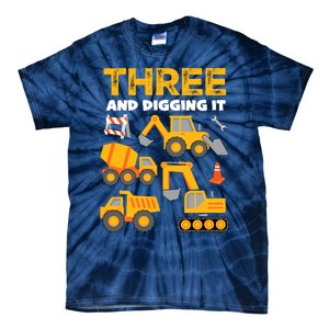 3 Three And Digging It 3rd Birthday Boy Construction Truck Tie-Dye T-Shirt