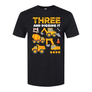 3 Three And Digging It 3rd Birthday Boy Construction Truck Softstyle CVC T-Shirt