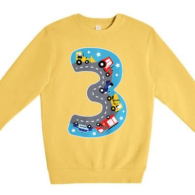 3 Th Birthday Three Years Number Number 3 Car Road Premium Crewneck Sweatshirt