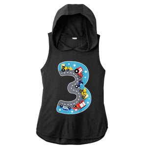 3 Th Birthday Three Years Number Number 3 Car Road Ladies PosiCharge Tri-Blend Wicking Draft Hoodie Tank