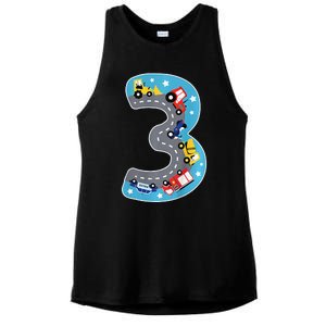 3 Th Birthday Three Years Number Number 3 Car Road Ladies PosiCharge Tri-Blend Wicking Tank