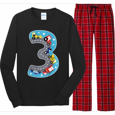 3 Th Birthday Three Years Number Number 3 Car Road Long Sleeve Pajama Set