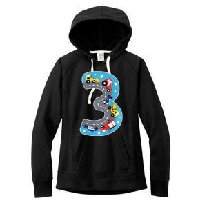 3 Th Birthday Three Years Number Number 3 Car Road Women's Fleece Hoodie