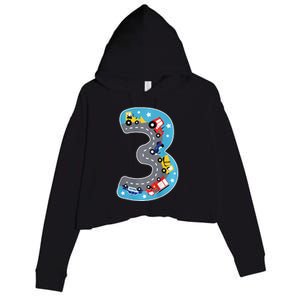 3 Th Birthday Three Years Number Number 3 Car Road Crop Fleece Hoodie