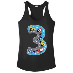 3 Th Birthday Three Years Number Number 3 Car Road Ladies PosiCharge Competitor Racerback Tank