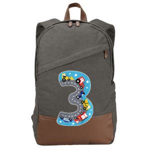 3 Th Birthday Three Years Number Number 3 Car Road Cotton Canvas Backpack