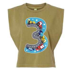 3 Th Birthday Three Years Number Number 3 Car Road Garment-Dyed Women's Muscle Tee