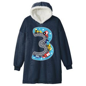 3 Th Birthday Three Years Number Number 3 Car Road Hooded Wearable Blanket