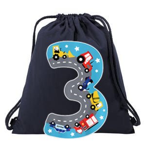 3 Th Birthday Three Years Number Number 3 Car Road Drawstring Bag