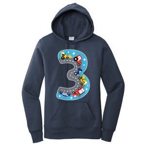 3 Th Birthday Three Years Number Number 3 Car Road Women's Pullover Hoodie