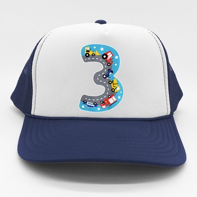 3 Th Birthday Three Years Number Number 3 Car Road Trucker Hat