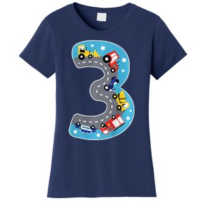 3 Th Birthday Three Years Number Number 3 Car Road Women's T-Shirt