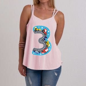 3 Th Birthday Three Years Number Number 3 Car Road Women's Strappy Tank