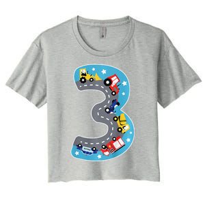 3 Th Birthday Three Years Number Number 3 Car Road Women's Crop Top Tee