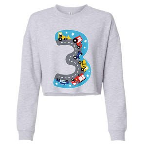 3 Th Birthday Three Years Number Number 3 Car Road Cropped Pullover Crew