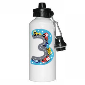 3 Th Birthday Three Years Number Number 3 Car Road Aluminum Water Bottle