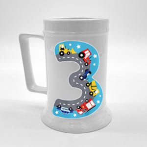 3 Th Birthday Three Years Number Number 3 Car Road Beer Stein