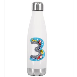 3 Th Birthday Three Years Number Number 3 Car Road Stainless Steel Insulated Water Bottle