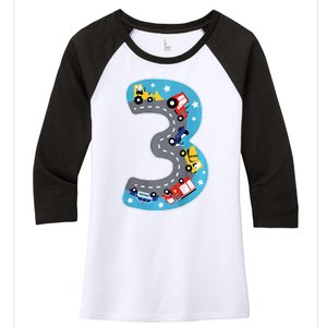 3 Th Birthday Three Years Number Number 3 Car Road Women's Tri-Blend 3/4-Sleeve Raglan Shirt