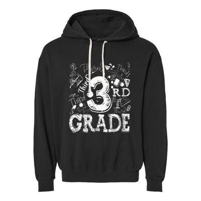 3rd Third Grade Typography Team Kids Teacher Back To School Garment-Dyed Fleece Hoodie