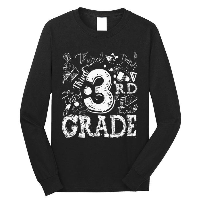 3rd Third Grade Typography Team Kids Teacher Back To School Long Sleeve Shirt