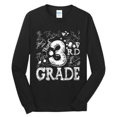 3rd Third Grade Typography Team Kids Teacher Back To School Tall Long Sleeve T-Shirt