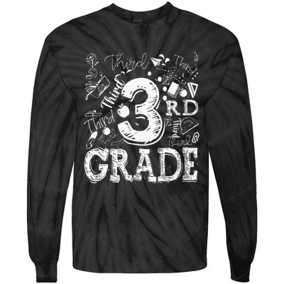 3rd Third Grade Typography Team Kids Teacher Back To School Tie-Dye Long Sleeve Shirt