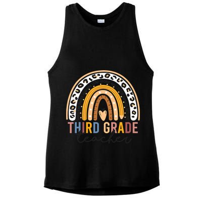 3rd Third Grade Teacher Cute Leopard Rainbow To School Ladies PosiCharge Tri-Blend Wicking Tank