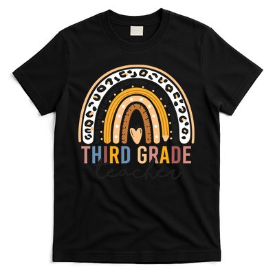 3rd Third Grade Teacher Cute Leopard Rainbow To School T-Shirt