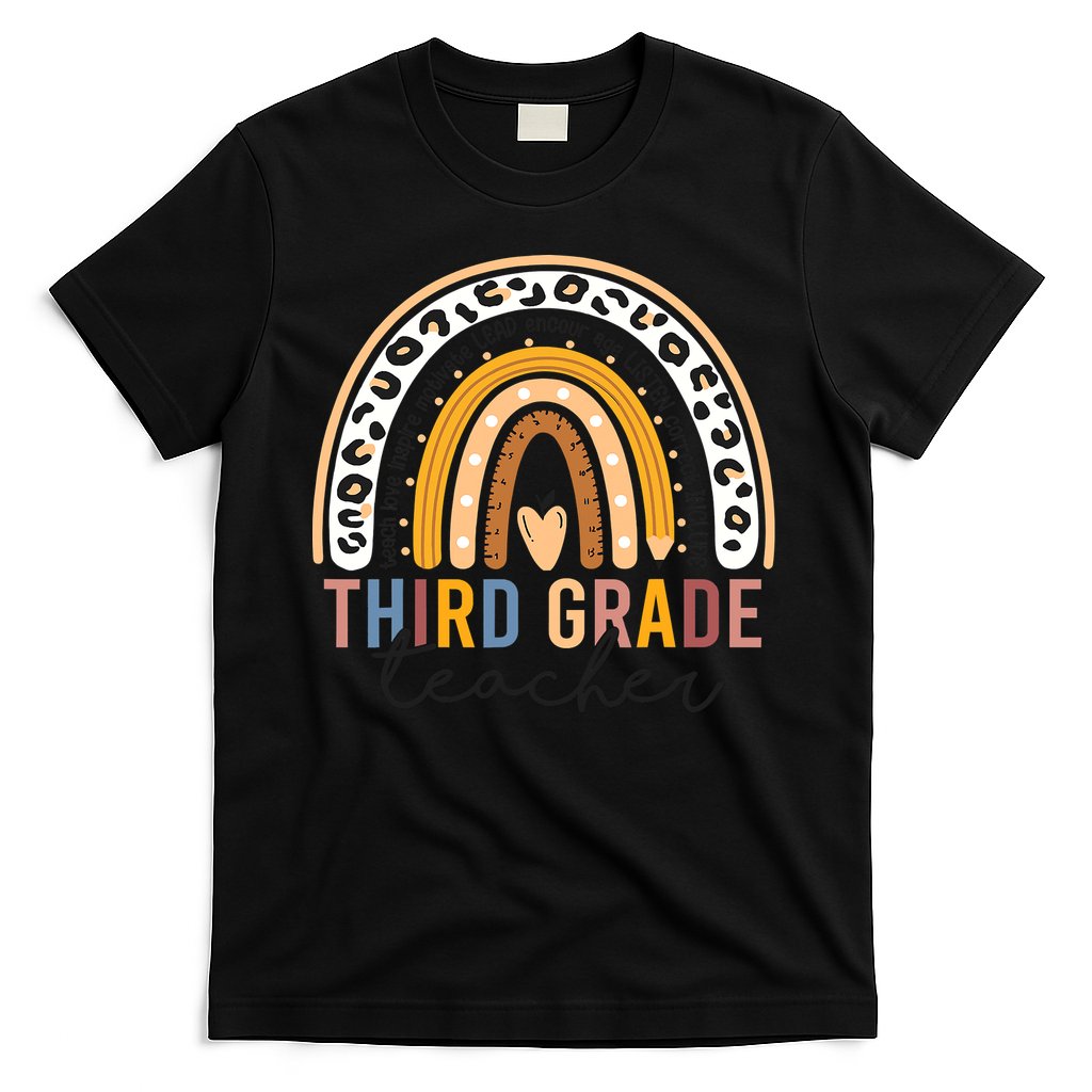3rd Third Grade Teacher Cute Leopard Rainbow To School T-Shirt