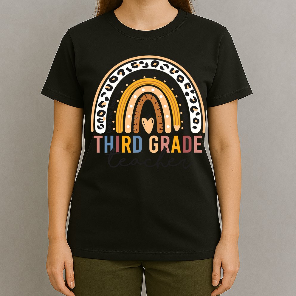 3rd Third Grade Teacher Cute Leopard Rainbow To School T-Shirt