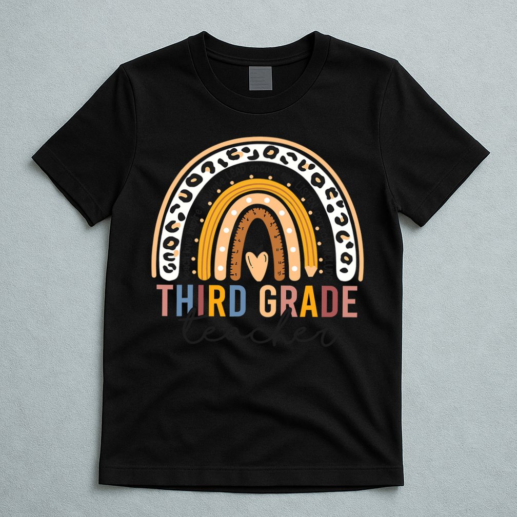 3rd Third Grade Teacher Cute Leopard Rainbow To School T-Shirt