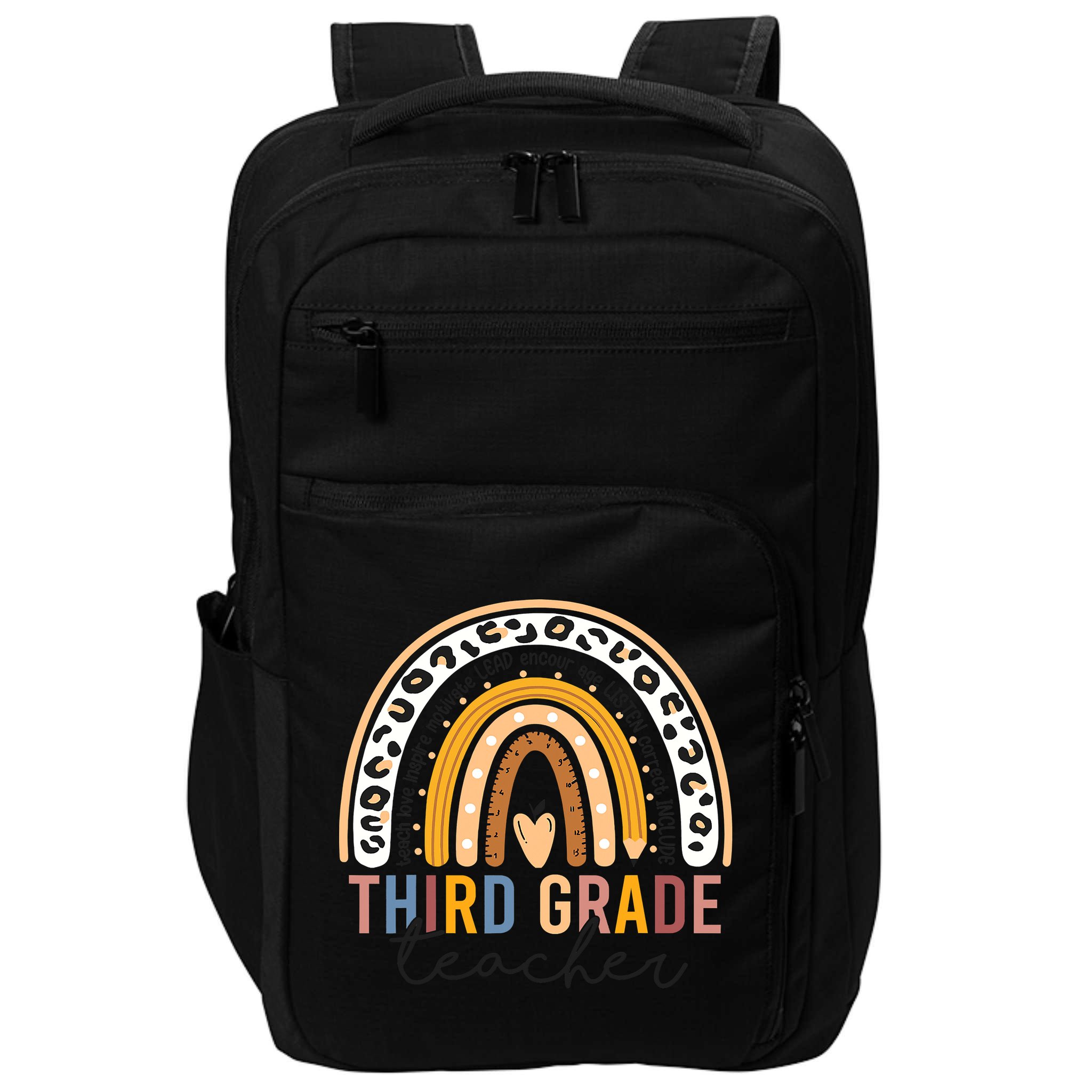 3rd Third Grade Teacher Cute Leopard Rainbow To School Impact Tech Backpack