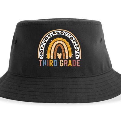 3rd Third Grade Teacher Cute Leopard Rainbow To School Sustainable Bucket Hat