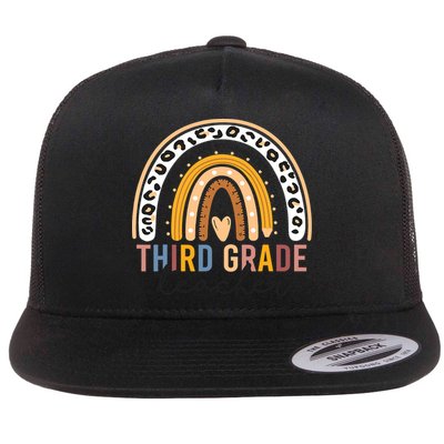 3rd Third Grade Teacher Cute Leopard Rainbow To School Flatbill Hat