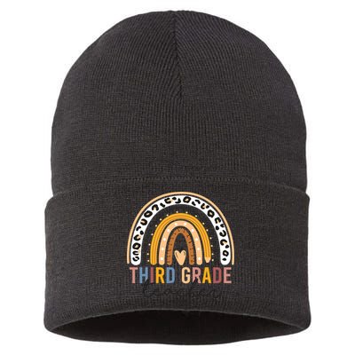 3rd Third Grade Teacher Cute Leopard Rainbow To School Sustainable Knit Beanie