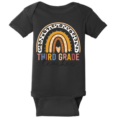 3rd Third Grade Teacher Cute Leopard Rainbow To School Baby Bodysuit