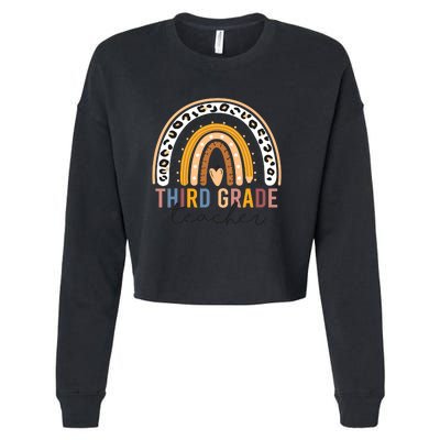 3rd Third Grade Teacher Cute Leopard Rainbow To School Cropped Pullover Crew