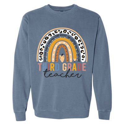 3rd Third Grade Teacher Cute Leopard Rainbow To School Garment-Dyed Sweatshirt