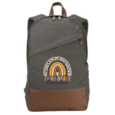 3rd Third Grade Teacher Cute Leopard Rainbow To School Cotton Canvas Backpack