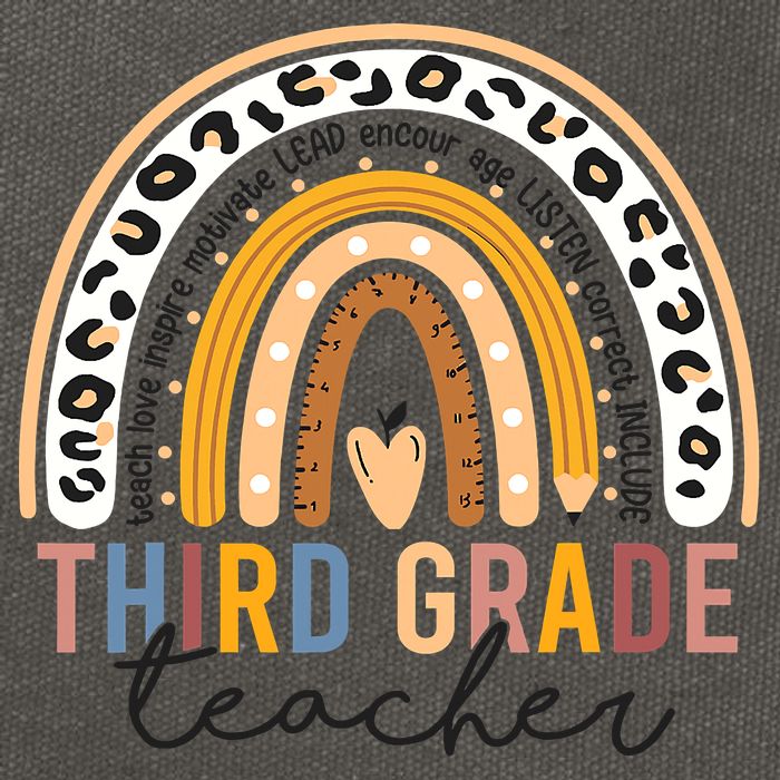 3rd Third Grade Teacher Cute Leopard Rainbow To School Cotton Canvas Backpack