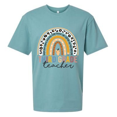 3rd Third Grade Teacher Cute Leopard Rainbow To School Sueded Cloud Jersey T-Shirt