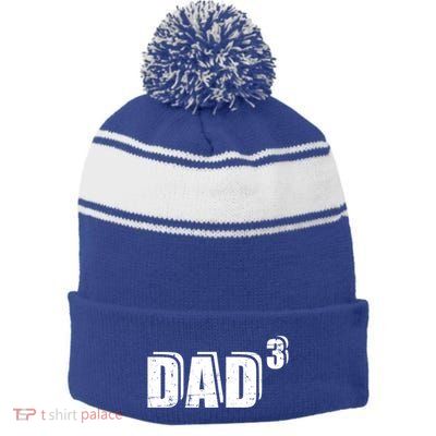 3rd Third Time Dad Father Of 3 Announcet Gift Stripe Pom Pom Beanie