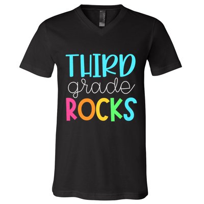 3rd Teacher Team Third Grade Rocks First Day Of Back To School V-Neck T-Shirt