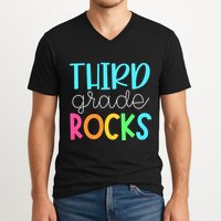 3rd Teacher Team Third Grade Rocks First Day Of Back To School V-Neck T-Shirt