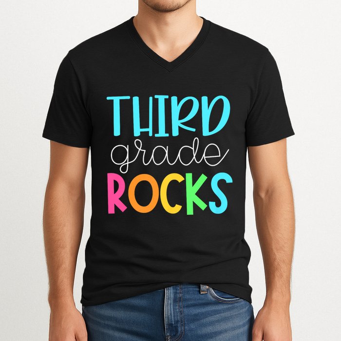 3rd Teacher Team Third Grade Rocks First Day Of Back To School V-Neck T-Shirt